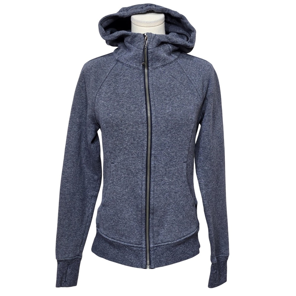Lululemon Hoodie Womens 6 Gray Full Zip Scuba Hooded Sweatshirt Thumbholes Logo